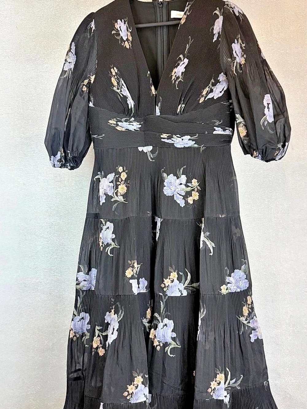 Zimmermann Floral Puff Sleeve Maxi Dress in Black & Purple Like New